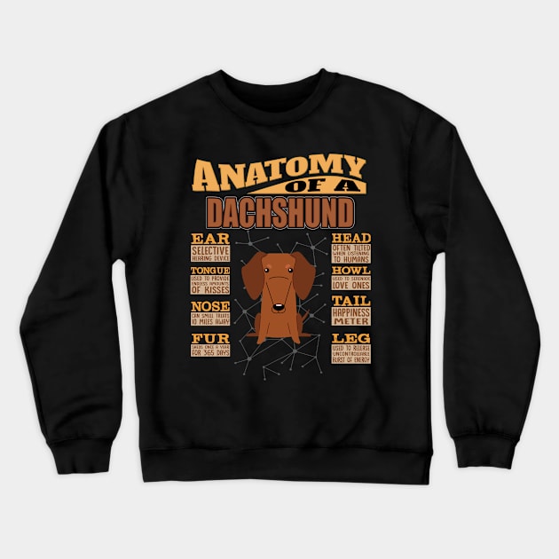 Anatomy Of A Dachshund - Dachshund Teckel, Dackel, Doxie, Weenie Dog , Wiener Dog, Sausage Dog , Salsichinha, Crewneck Sweatshirt by HarrietsDogGifts